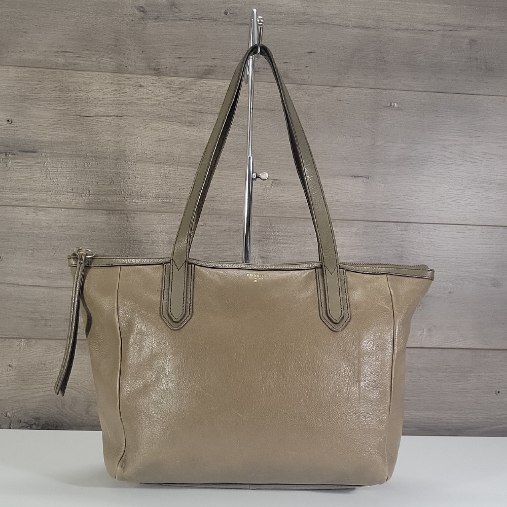 Fossil Olive Green Leather Tote Bag